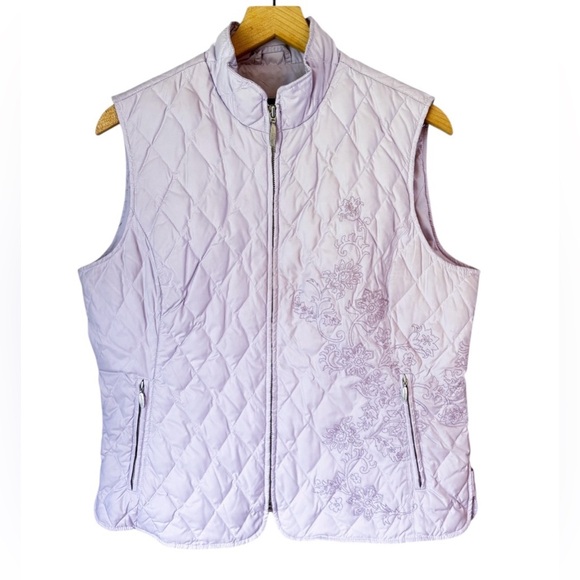 Eddie Bauer Lilac Purple Floral Embroidered Premium Goose Down Women’s Vest Sz L - Picture 1 of 7
